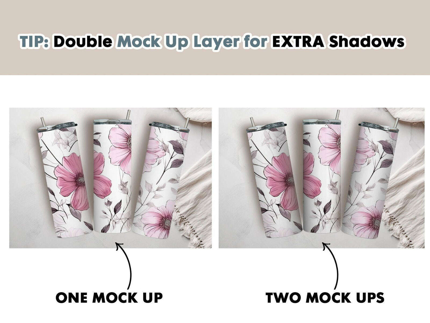 14 Tumbler Straight Mock Ups ARCH Flat Lay Bundle PNG File