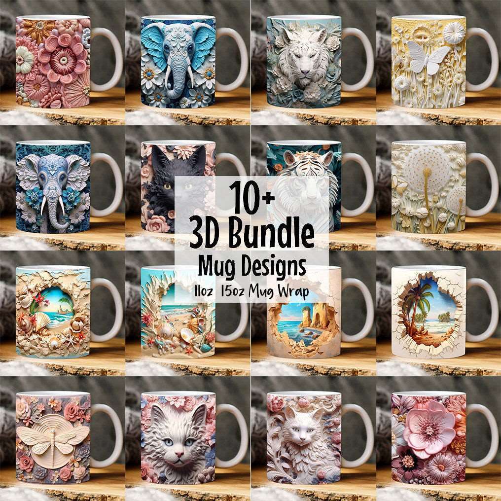15+ 3D Mug Wrap Bundle, 3D Flowers Mug Wrap