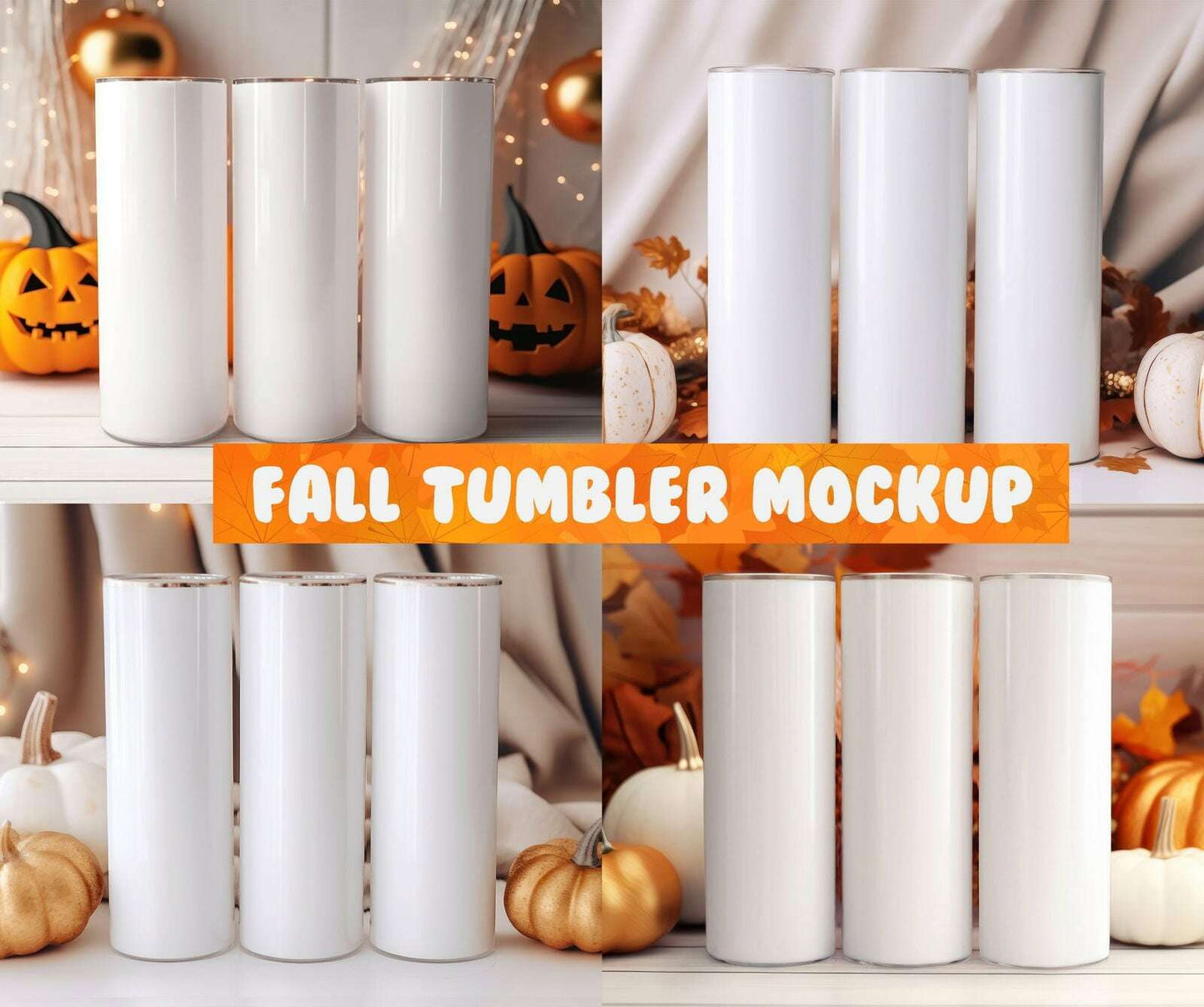20oz Fall Tumbler Mockup Bundle Halloween Tumbler Mockup