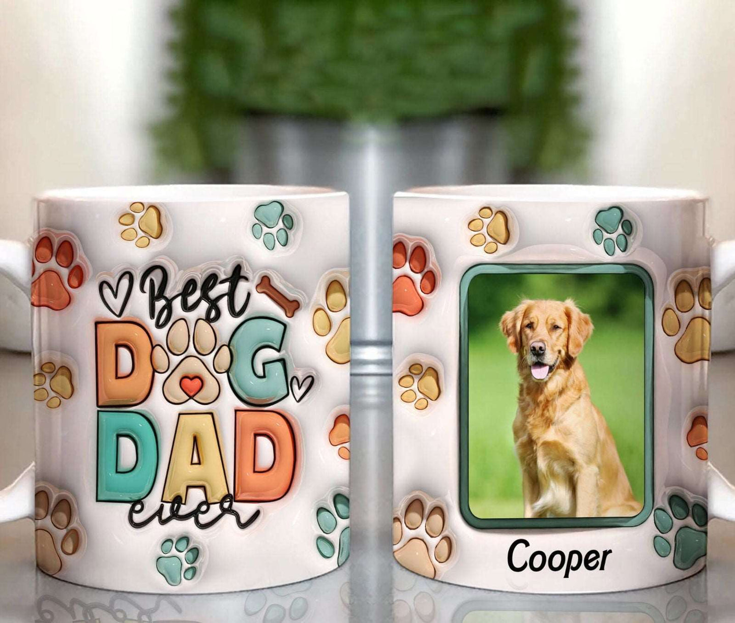 3D Best Dog Dad Ever Mug Wrap PNG