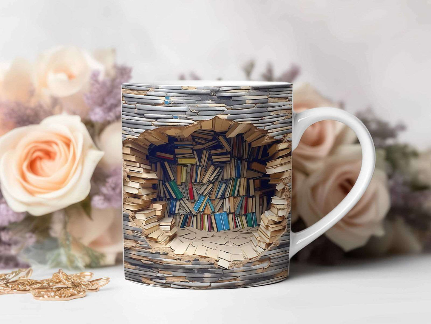 3D Book Mug Wrap, Sublimation Design PNG for Bookshelf