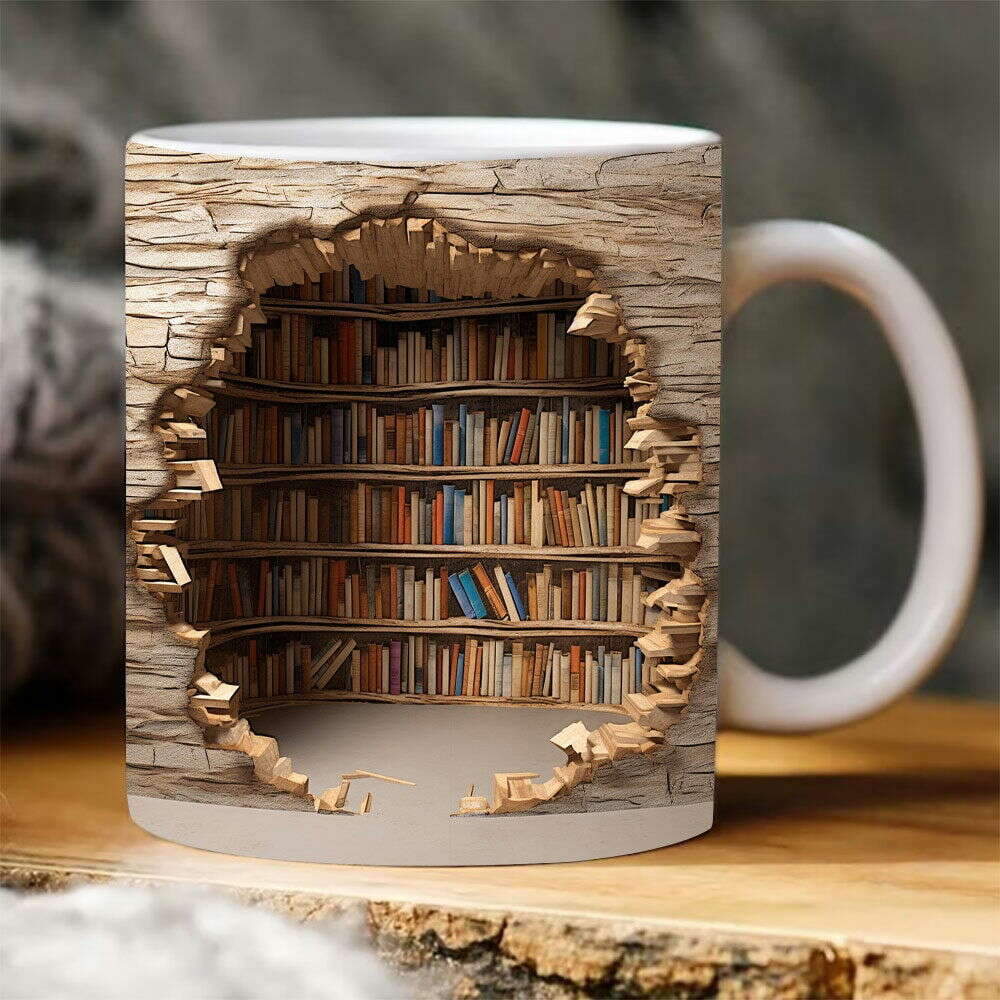 3D Bookshelf Mug Sublimation, 3D Book Mug Wrap 1