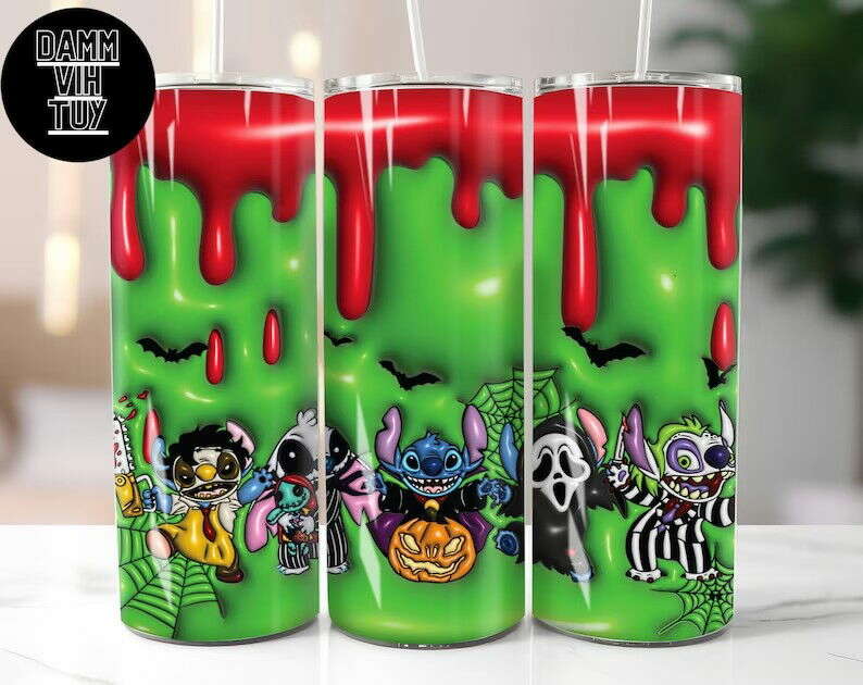 3D Cartoon Tumbler Wrap Design Bundle, Inflated Halloween Tumbler Wrap PNG