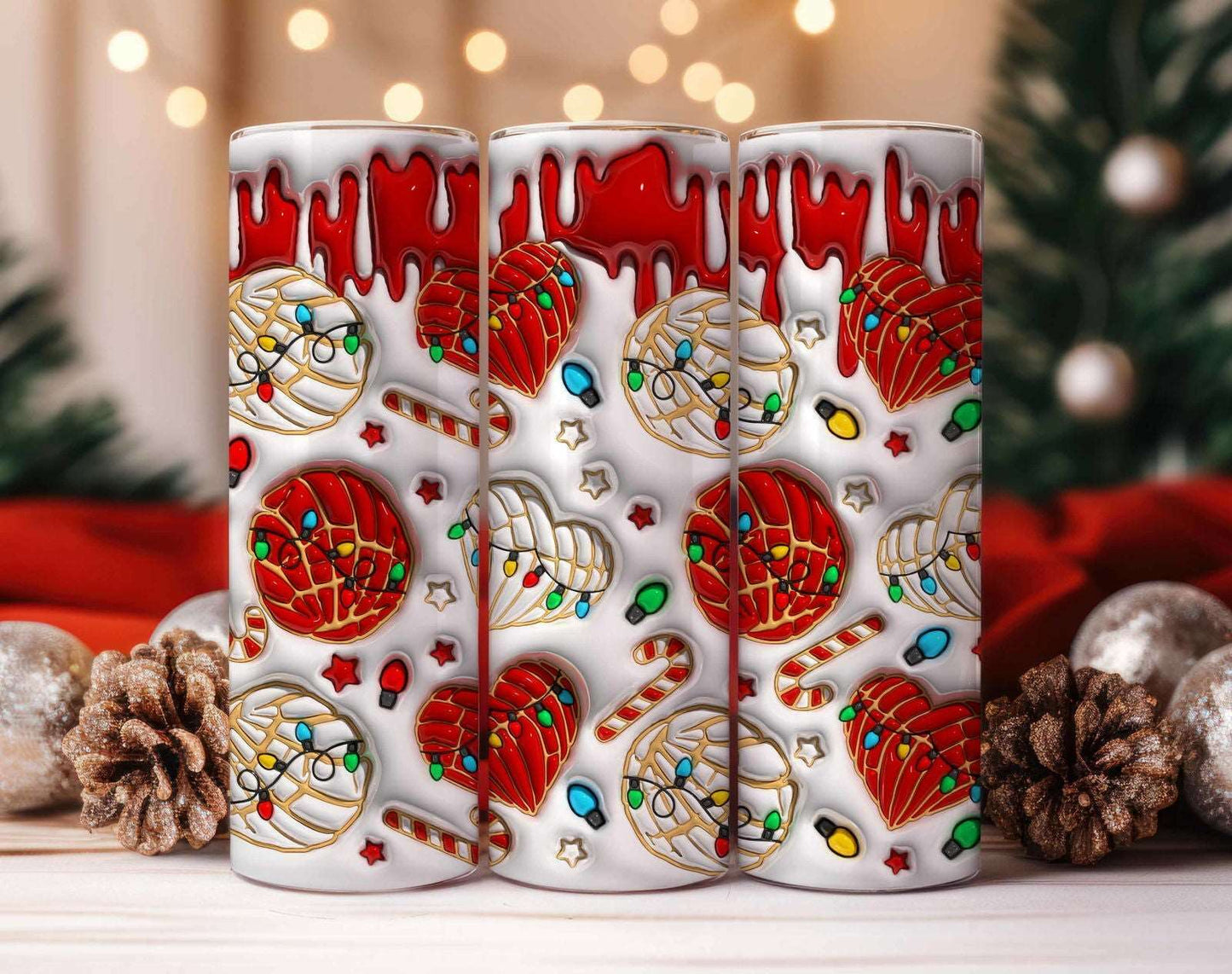 3D Christmas Cafecito y Chisme Inflated Tumbler Wrap