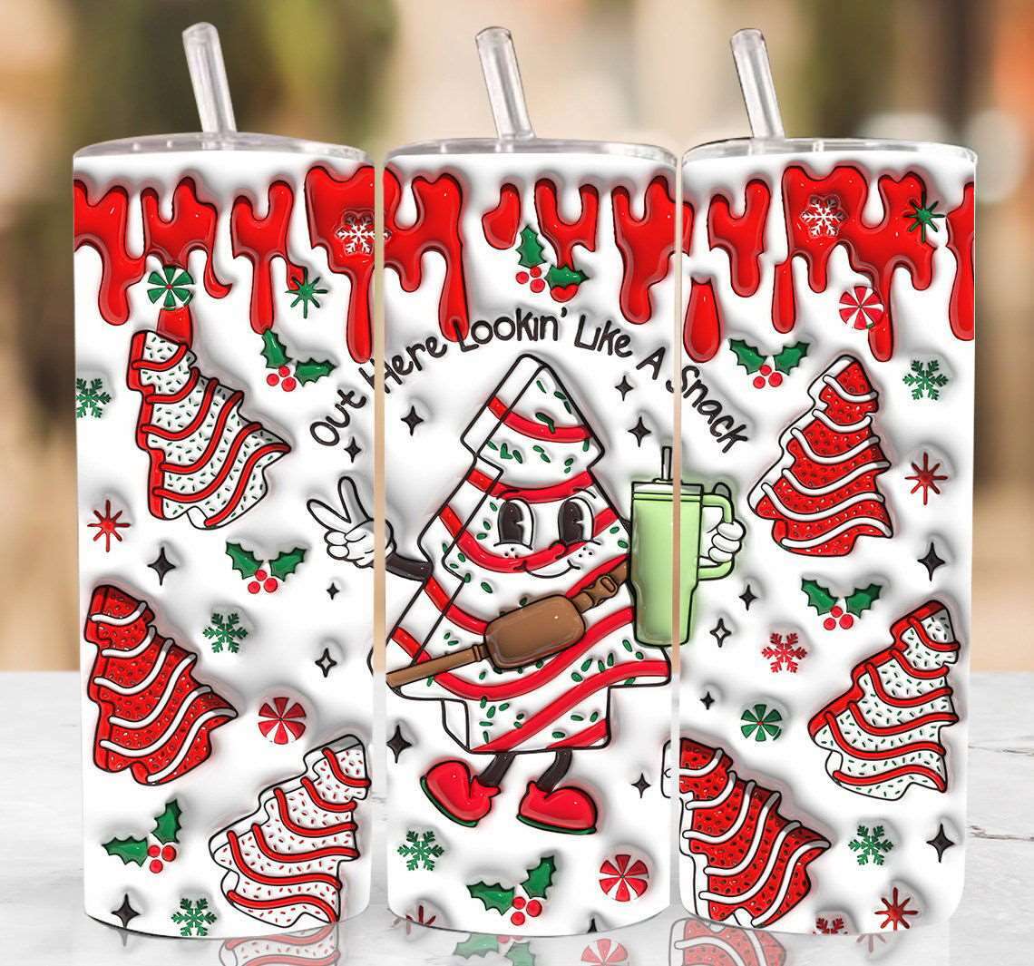 3D Christmas Tree Cake Inflated Tumbler Wrap