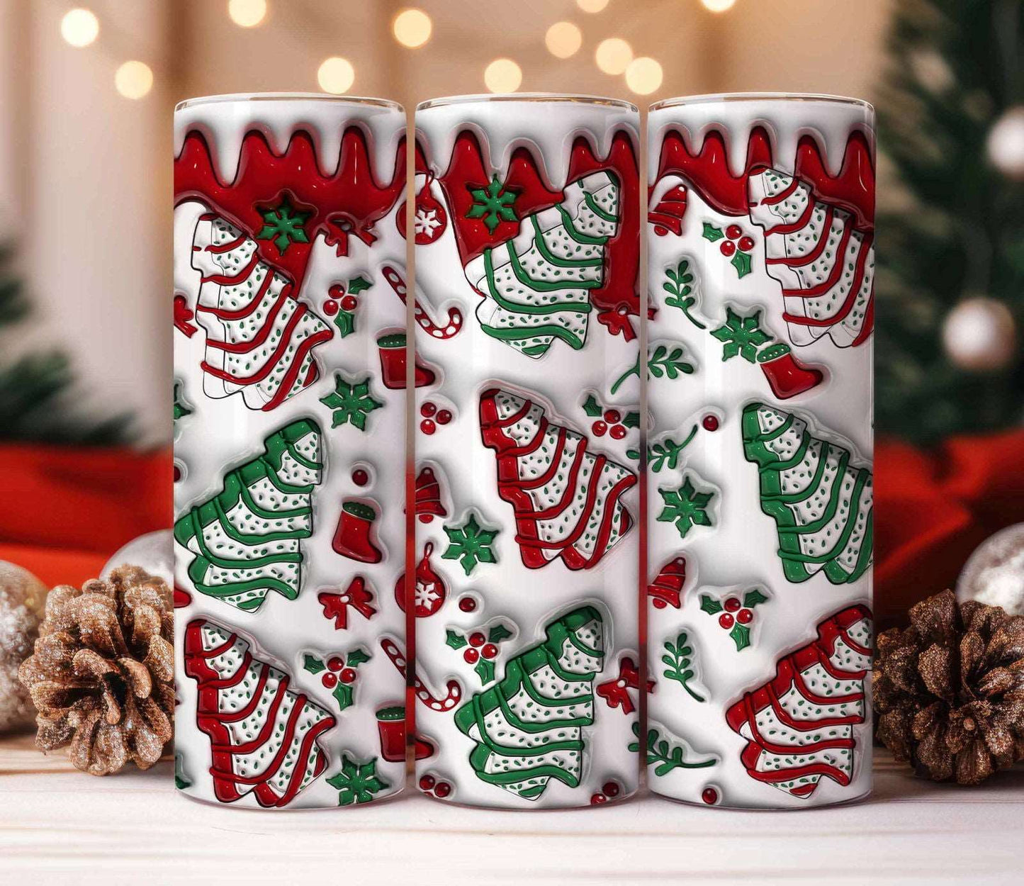 3D Christmas Tree Cakes Inflated Tumbler Wrap 1