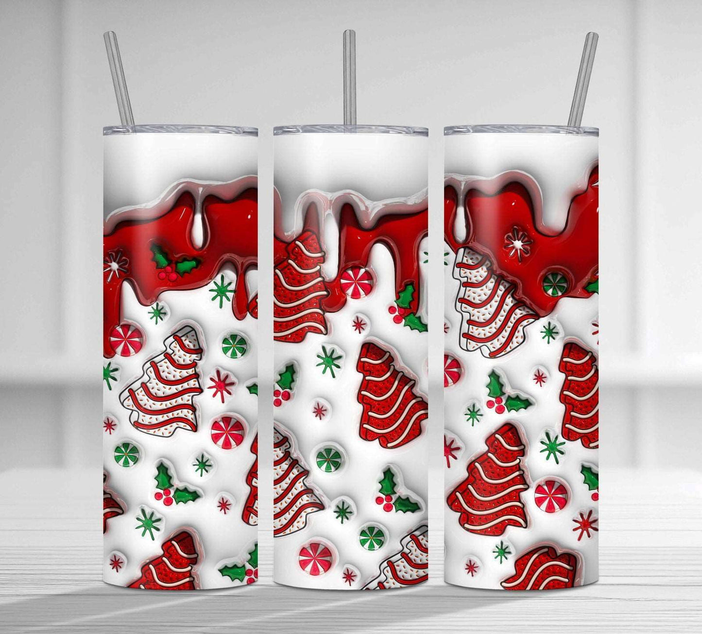 3D Christmas Tree Cakes Inflated Tumbler Wrap 2