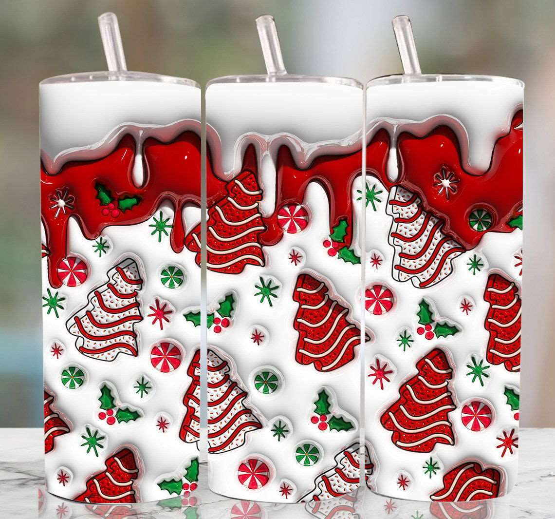 3D Christmas Tree Cakes Inflated Tumbler Wrap 2