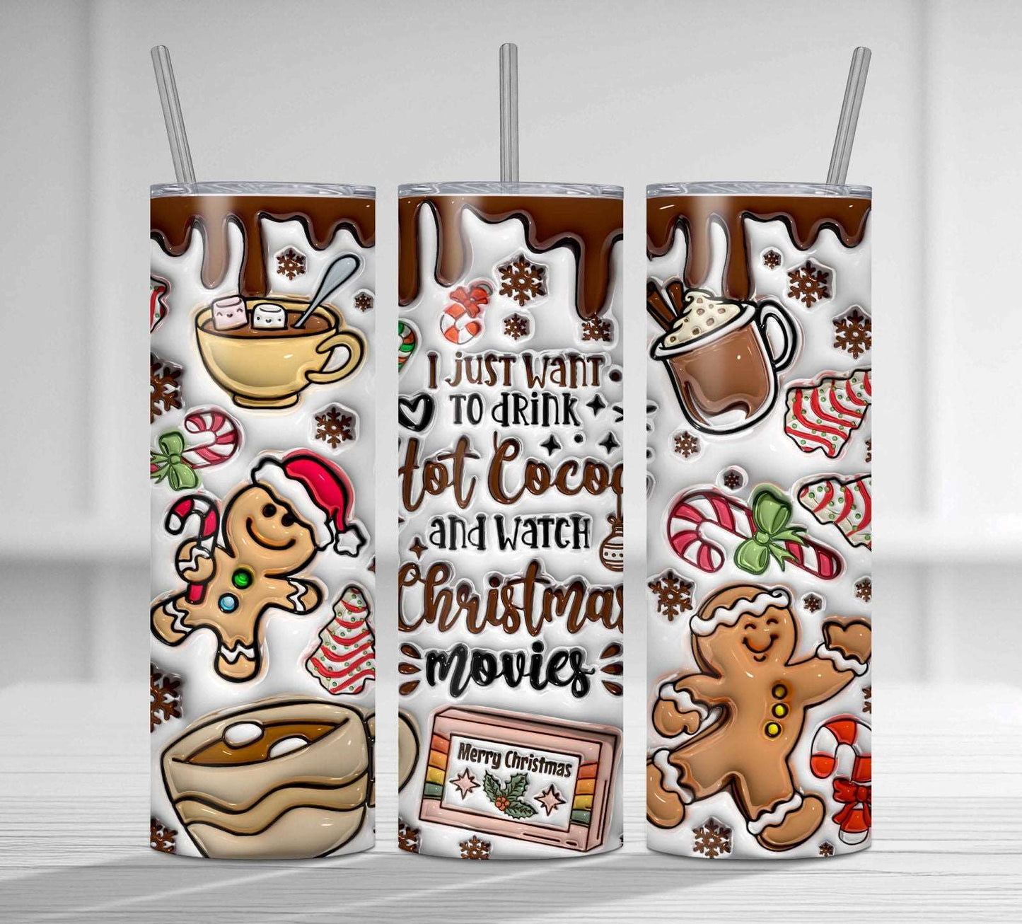 3D I Just Want to Drink Hot Cocoa Inflated Tumbler Wrap