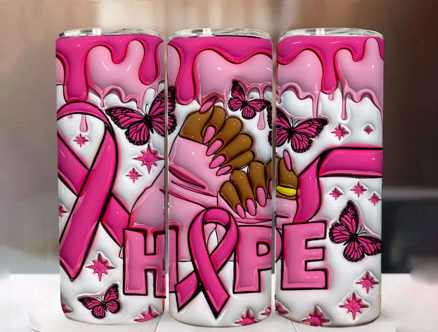 3D Inflated 20oz Skinny Tumbler Wrap, 3D Puff Cancer Tumbler Digital Download