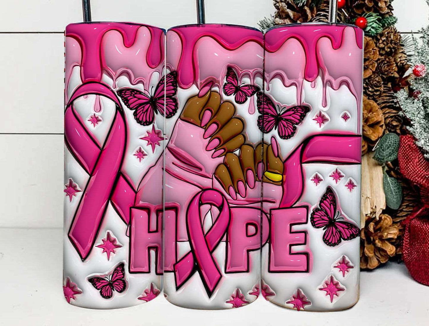3D Inflated 20oz Skinny Tumbler Wrap, 3D Puff Cancer Tumbler Digital Download