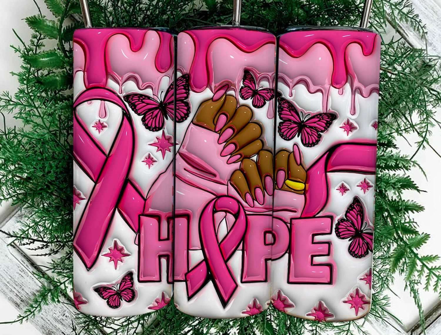 3D Inflated 20oz Skinny Tumbler Wrap, 3D Puff Cancer Tumbler Digital Download