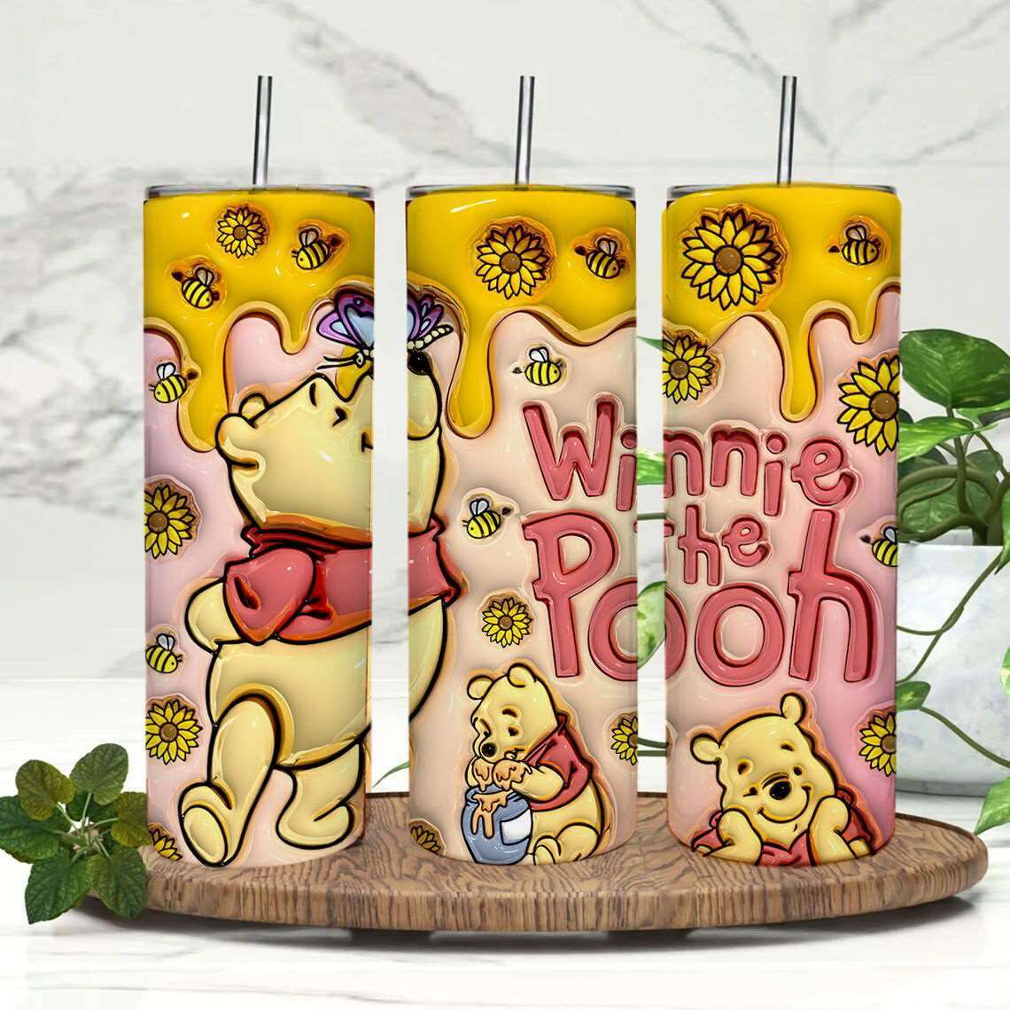 3D Inflated 20oz Tumbler Wrap, Inflated 20oz Sunflowers Skinny Sublimation