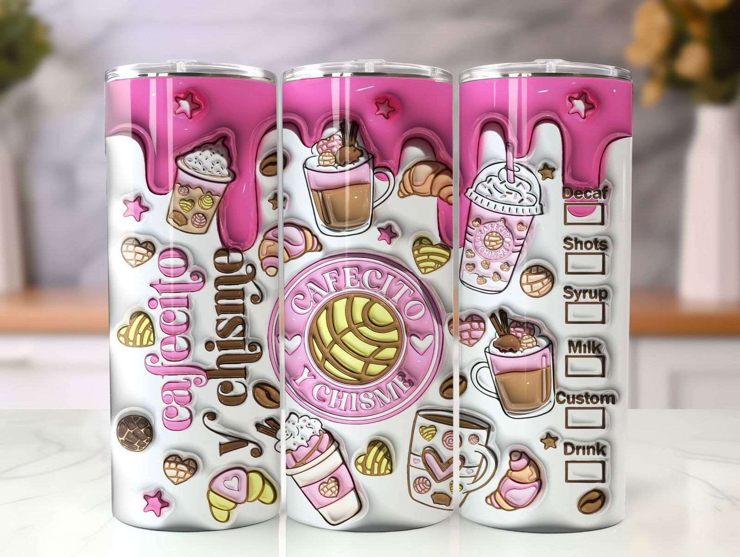 3D Inflated Cafecito Tumbler Wrap Cafecito y Chisme Tumbler