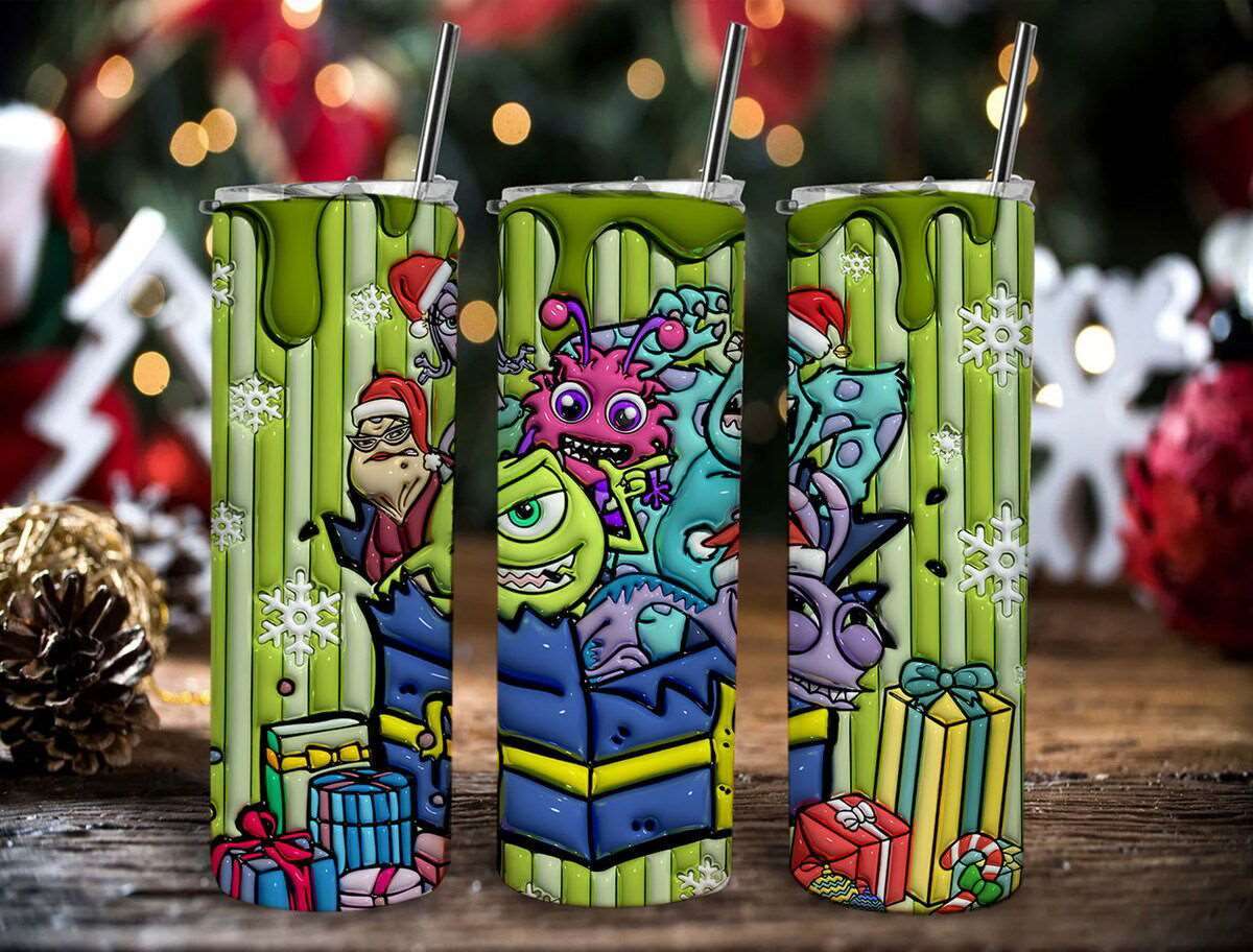 3D Inflated Cartoon Christmas Tumbler Wrap, Monsters Inflated Tumbler Wrap