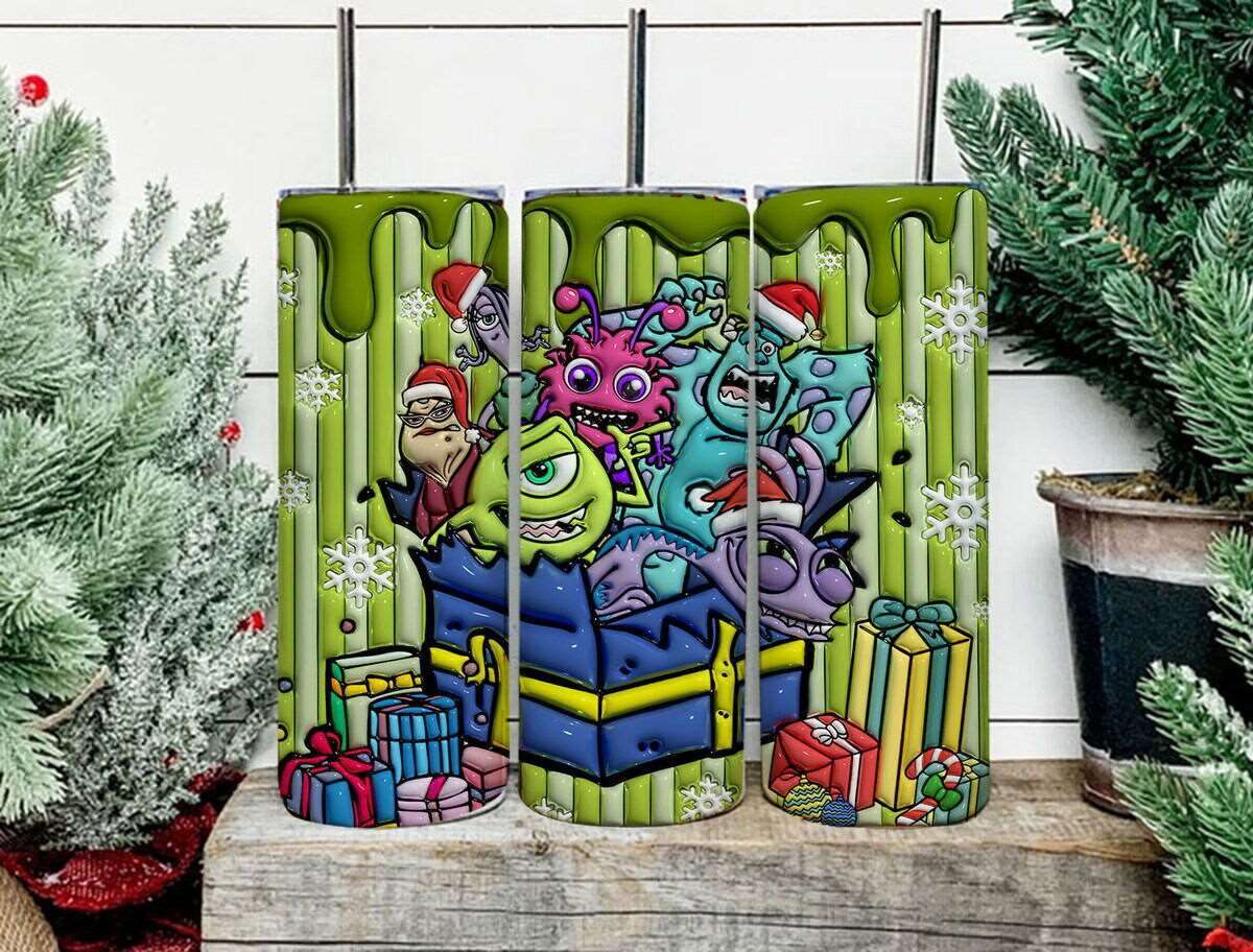 3D Inflated Cartoon Christmas Tumbler Wrap, Monsters Inflated Tumbler Wrap