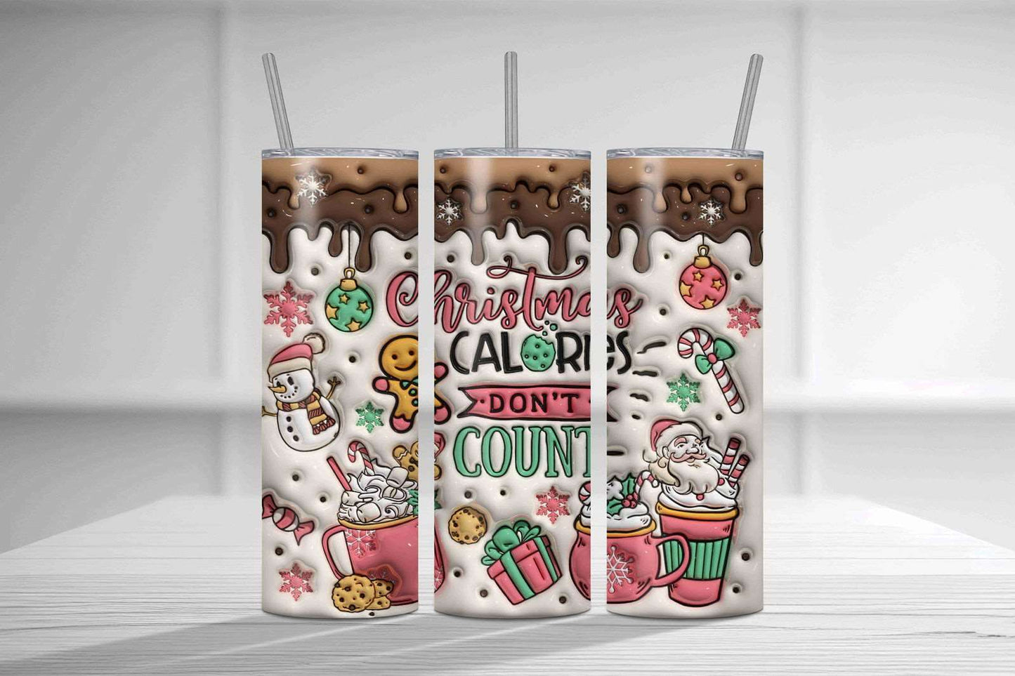 3D Inflated Christmas Calories Don't Count Tumbler Wrap