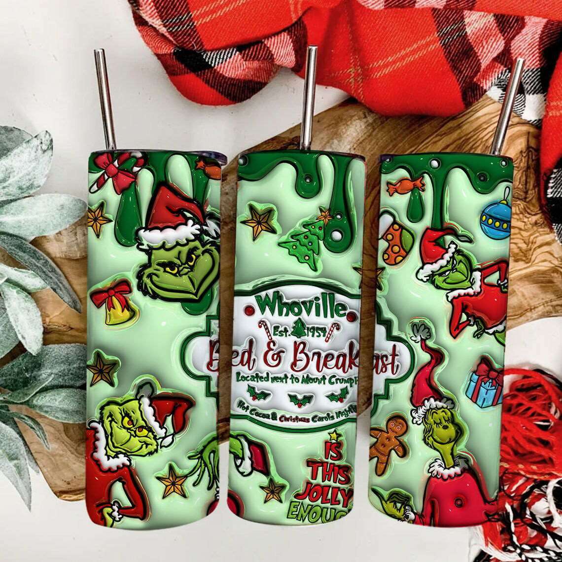 3D Inflated Christmas Tumbler Wrap Png 3D Tumbler Design 13
