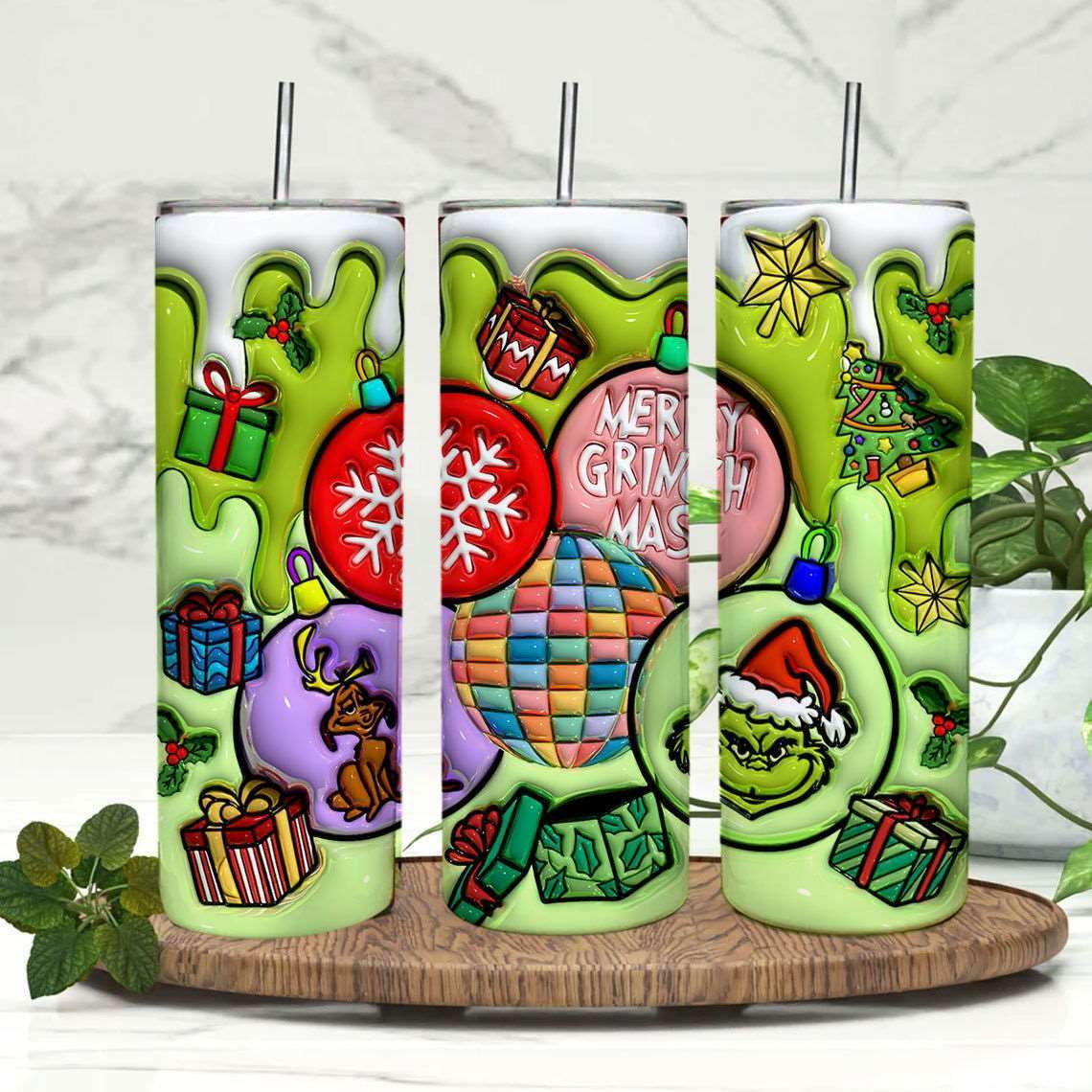 3D Inflated Christmas Tumbler Wrap Png 3D Tumbler Design 14
