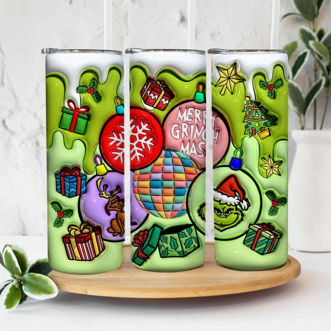 3D Inflated Christmas Tumbler Wrap Png 3D Tumbler Design 14