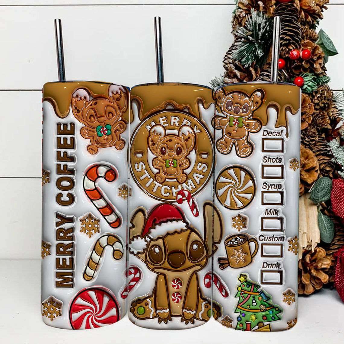 3D Inflated Christmas Tumbler Wrap Png 3D Tumbler Design 5