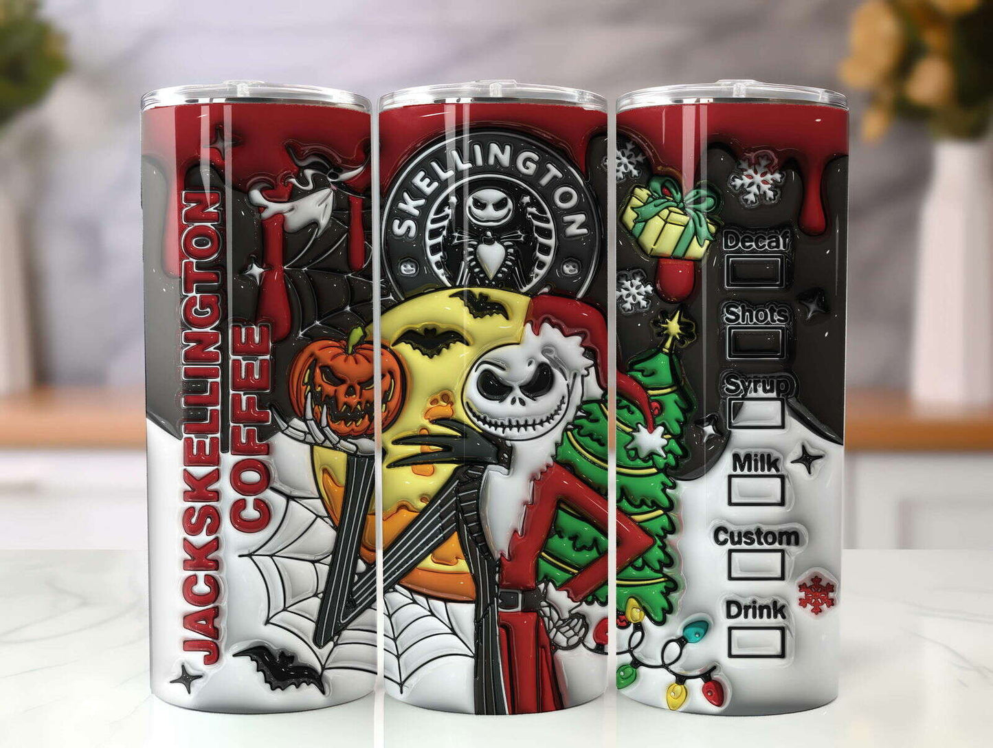 3D Inflated Halloween Tumbler Wrap, Christmas Tumbler Png 1