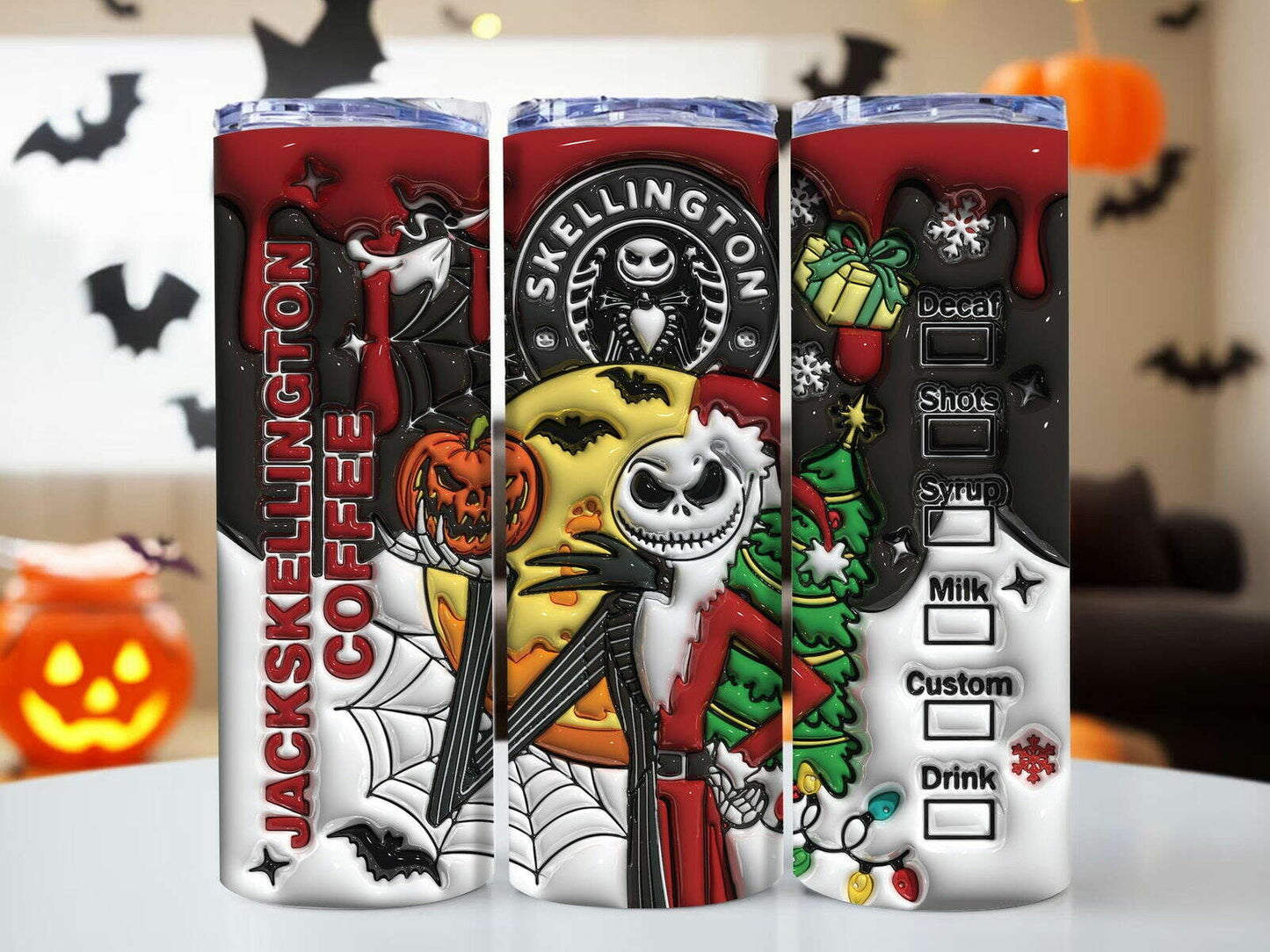 3D Inflated Halloween Tumbler Wrap, Christmas Tumbler Png 1