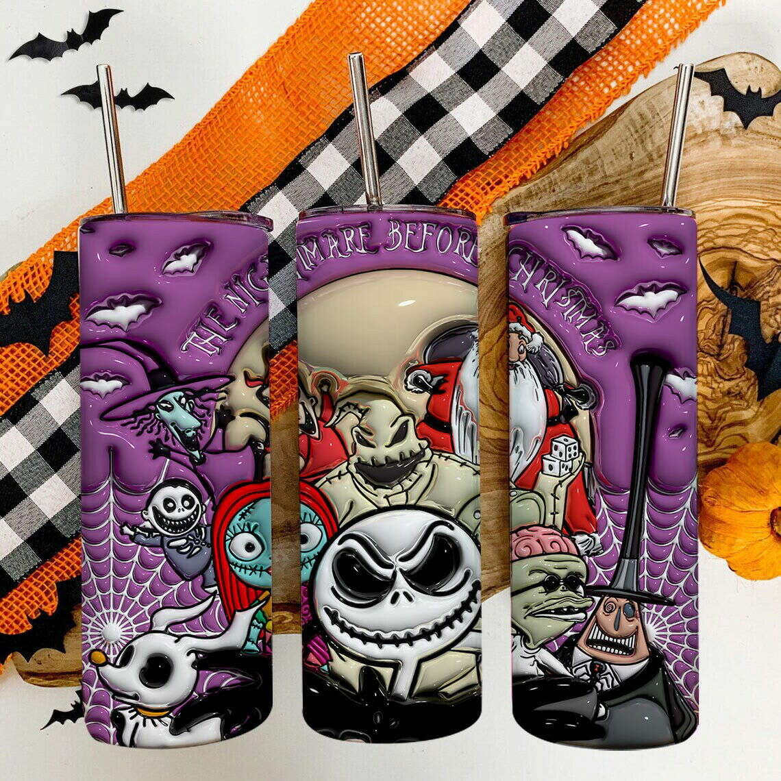 3D Inflated Halloween Tumbler Wrap, Christmas Tumbler Png 3