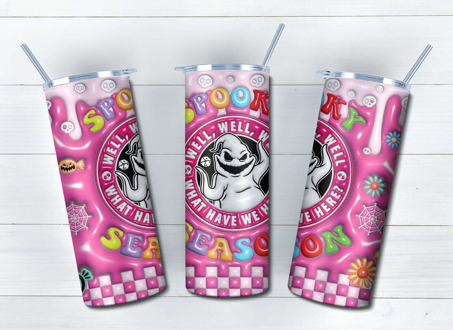 3D Inflated Horror Pink Tumbler Wrap, 20oz Skinny Tumbler