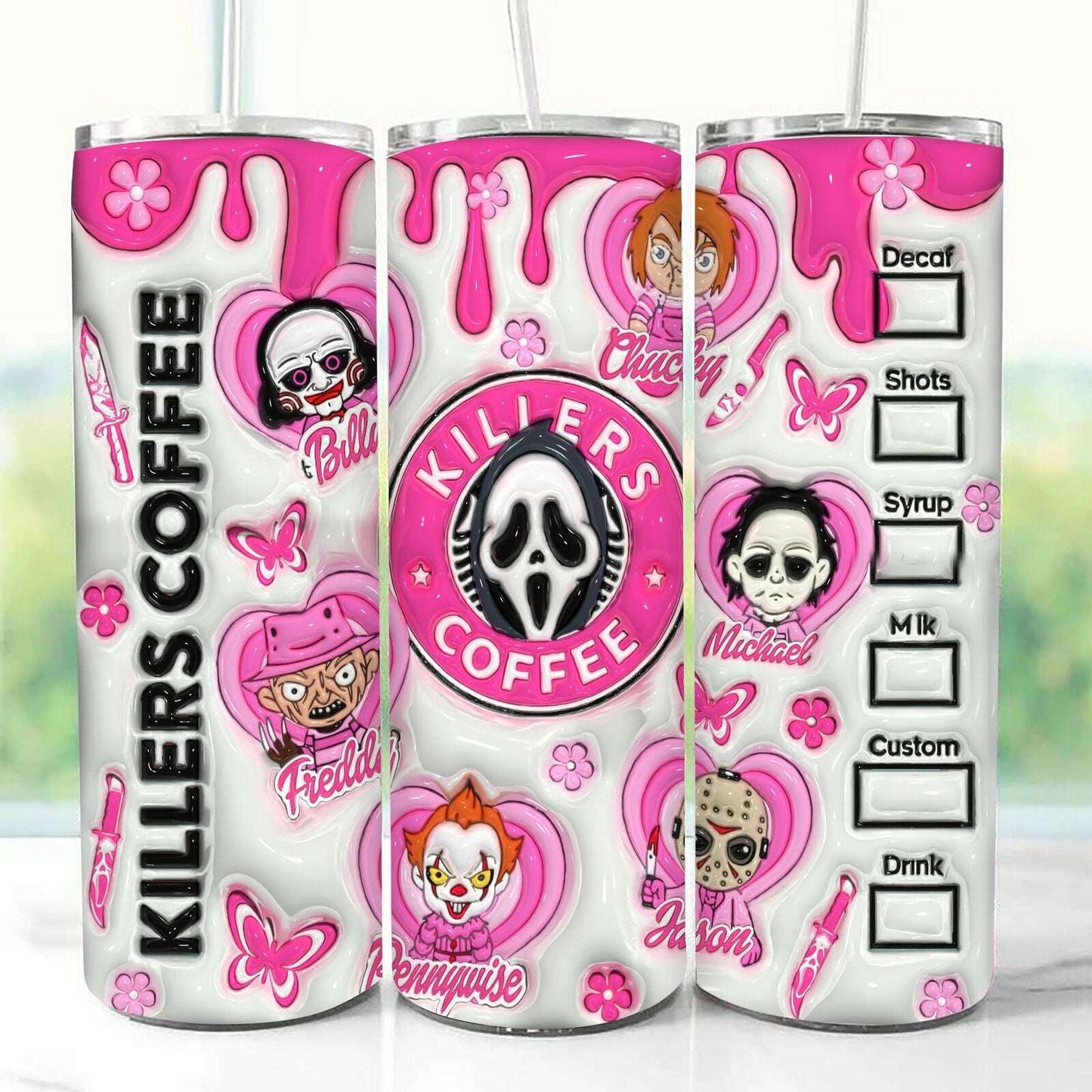 3D Inflated Horror Tumbler Png, 3D Inflated Halloween Wrap 20oz Skinny Sublimation