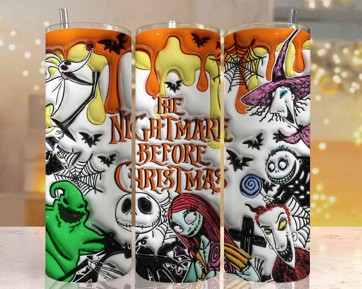 3D Inflated Horror Tumbler Wrap, 20oz Skinny Tumbler, Cartoon 3D Inflated 1