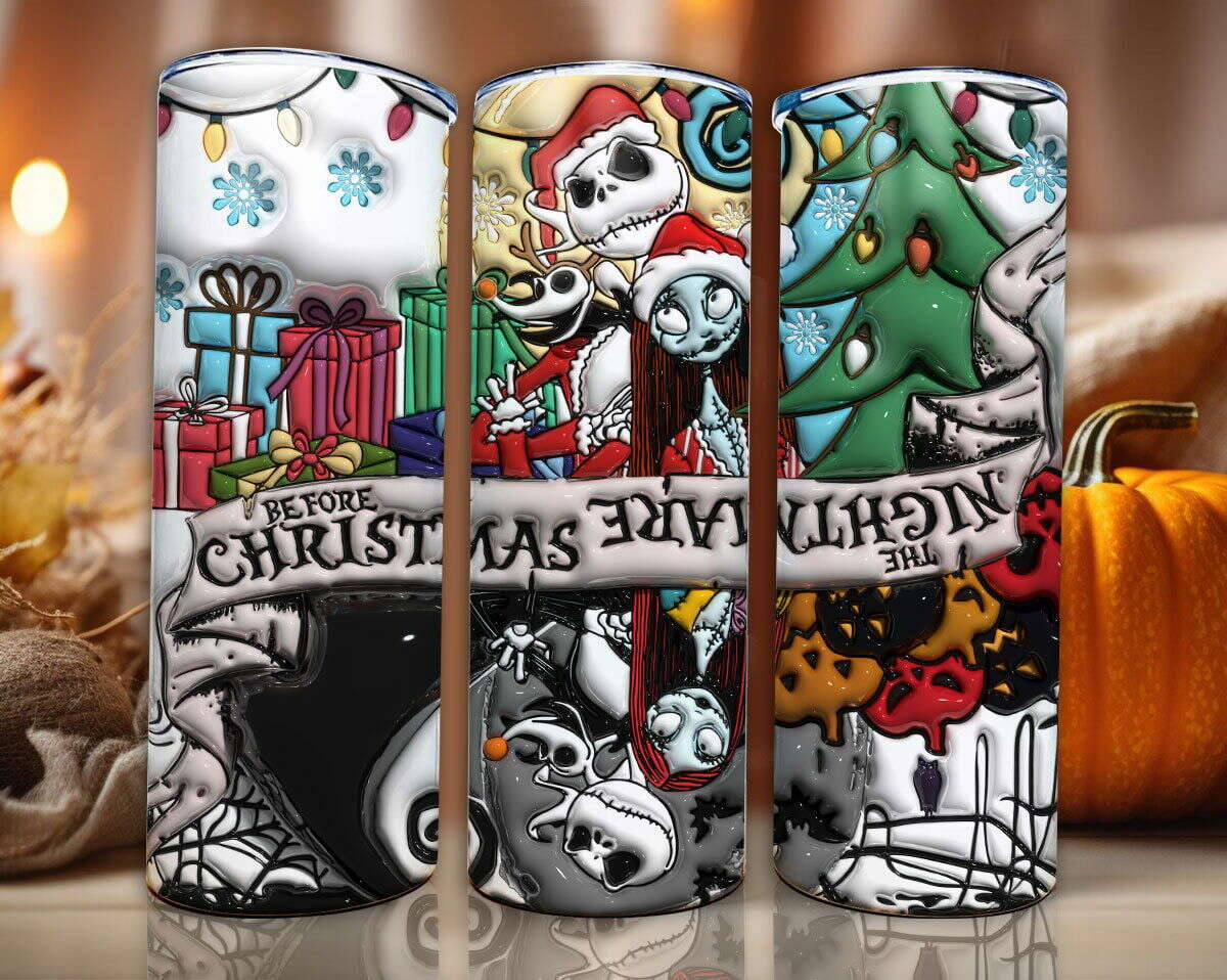 3D Inflated Horror Tumbler Wrap, 20oz Skinny Tumbler, Cartoon 3D Inflated 12