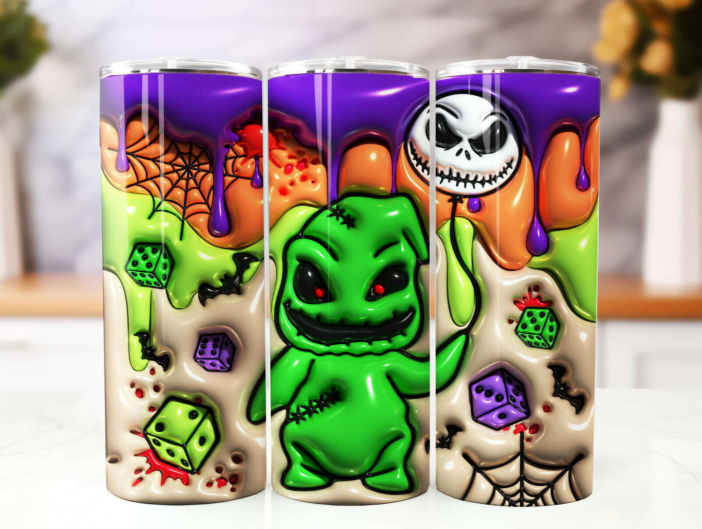 3D Inflated Horror Tumbler Wrap, 20oz Skinny Tumbler, Cartoon 3D Inflated 3