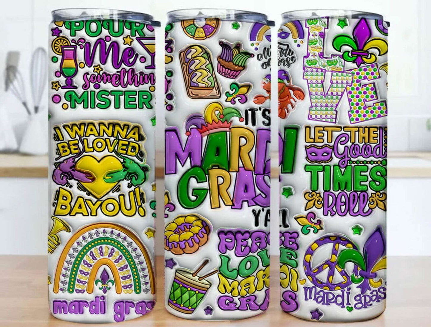 3D Inflated Mardi Gras 20 oz tumbler png 20 oz tumbler designs