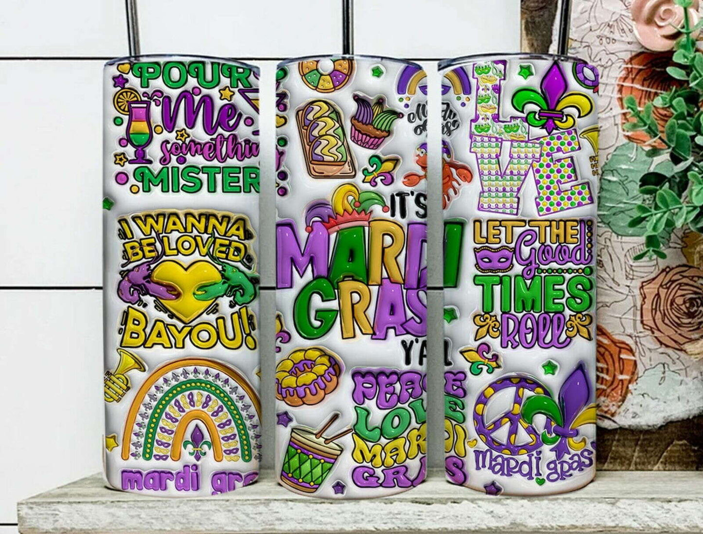 3D Inflated Mardi Gras 20 oz tumbler png 20 oz tumbler designs