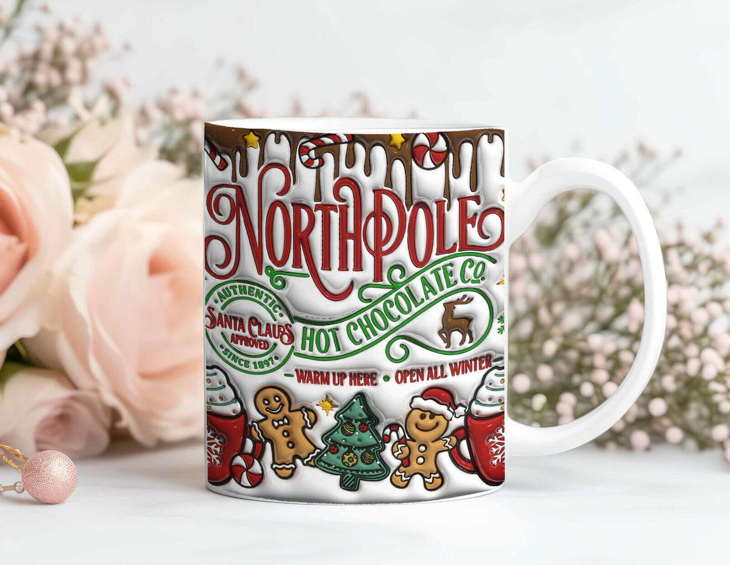 3D Inflated North pole Hot Chocolate Christmas Mug Wrap