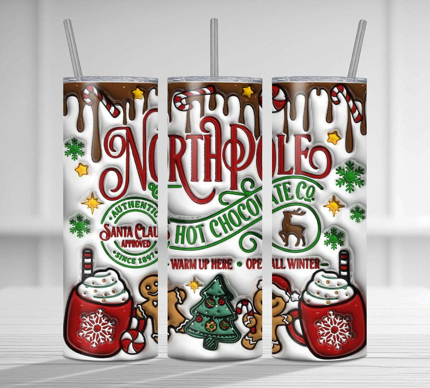 3D Inflated Northpole Hot Chocolate Christmas Tumbler Wrap