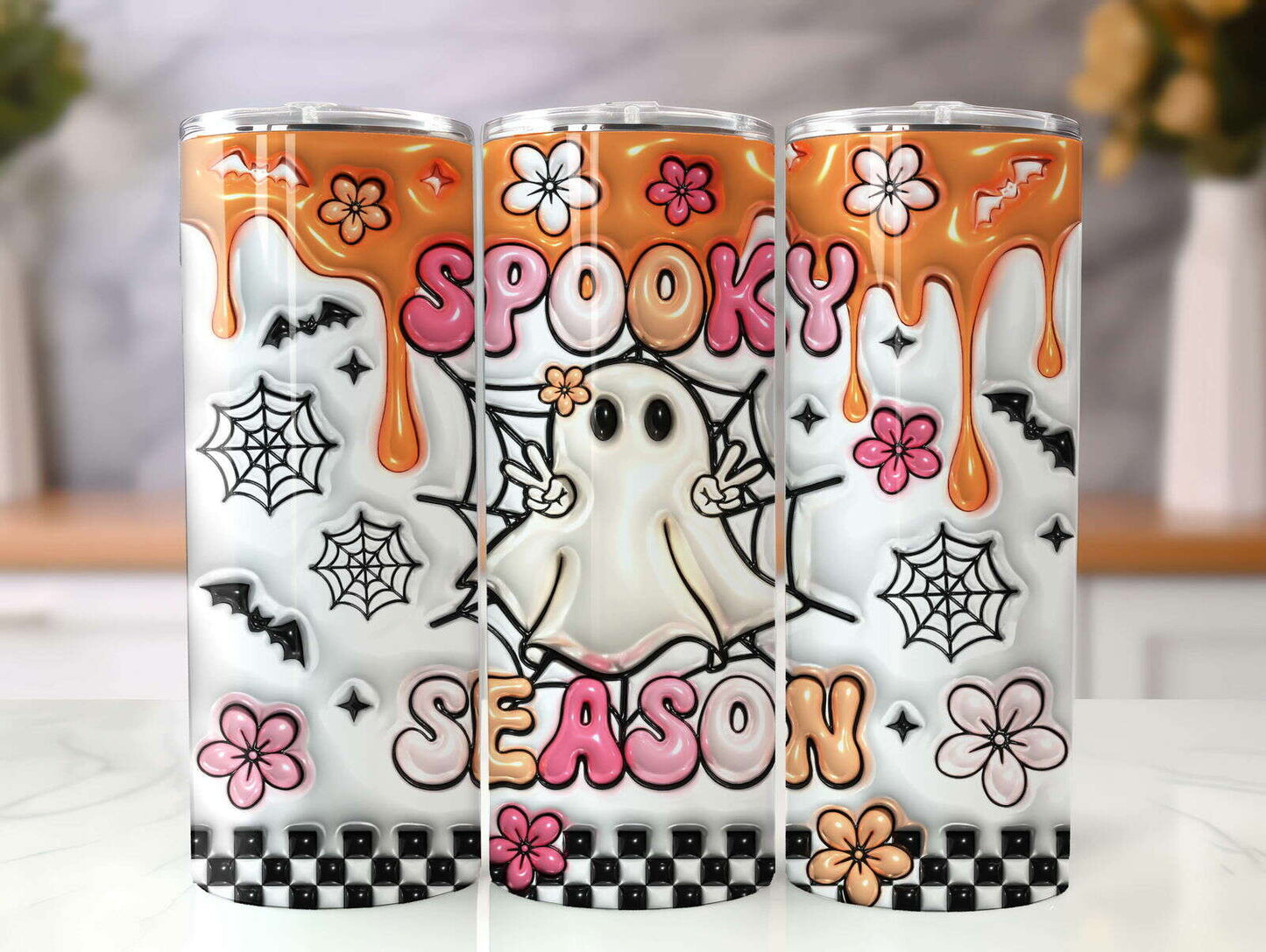 3D Inflated Retro Season Tumbler Wrap Design, Halloween Tumbler Wrap