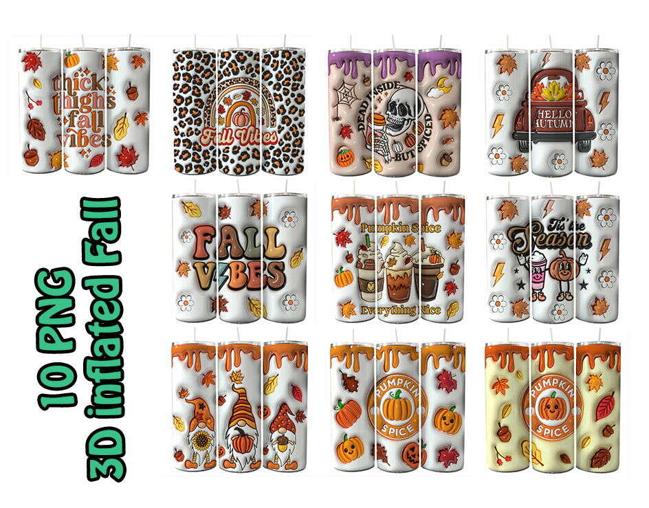3D inflated Season Fall Tumbler Wrap, 20oz Skinny Sublimation Tumbler Design