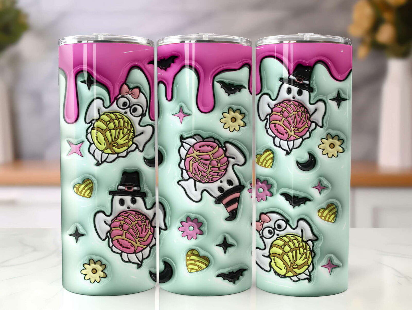 3D Inflated Tumbler, 20oz Skinny Tumbler, Mexican PNG, Halloween Png