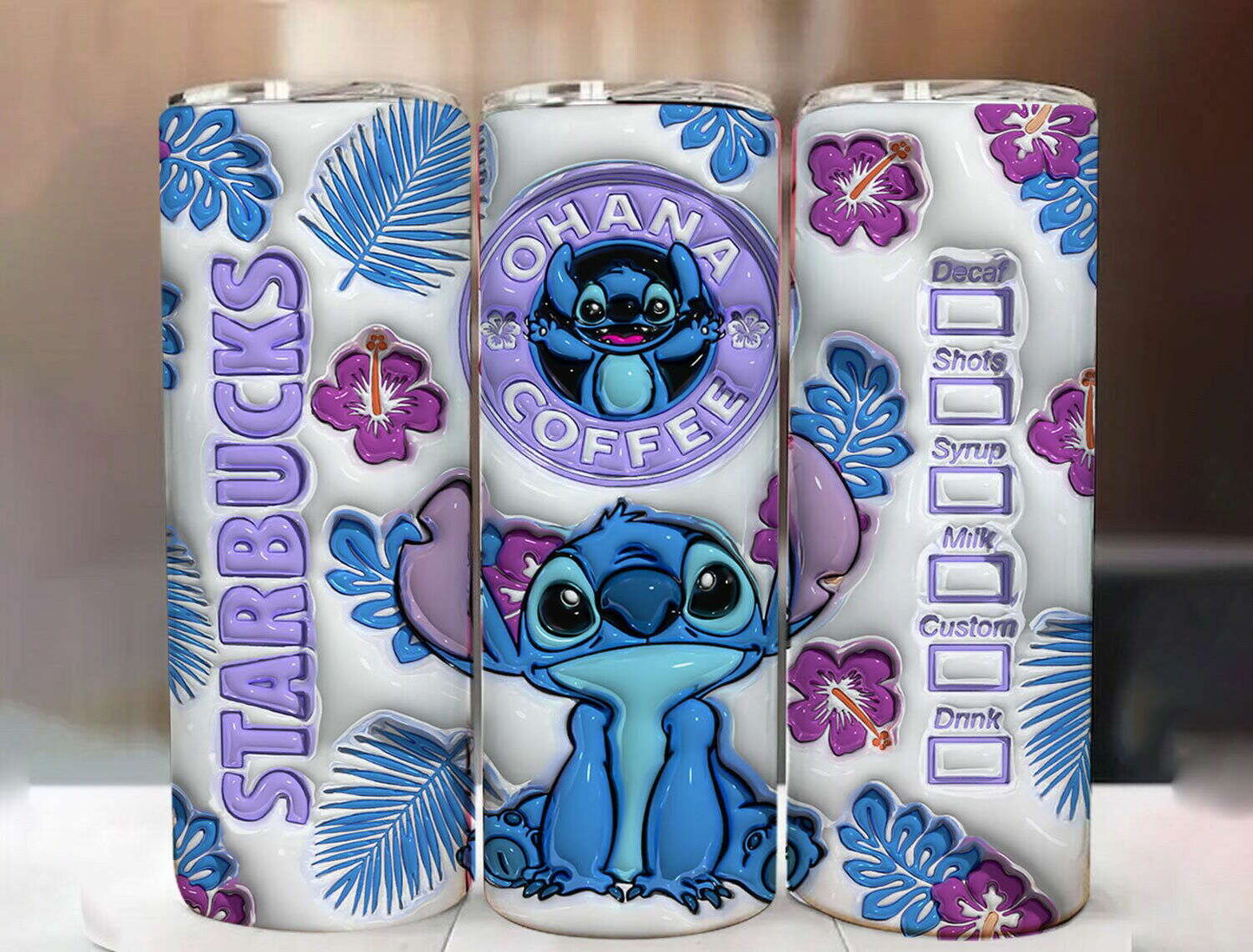 3D Inflated Tumbler Wrap, Coffee Design Tumbler