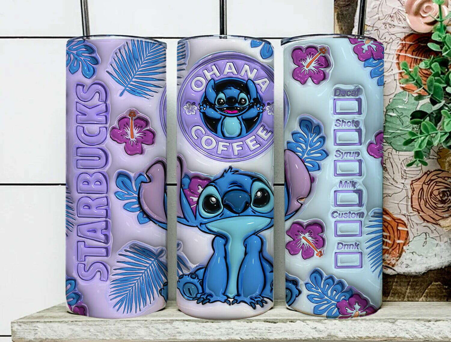 3D Inflated Tumbler Wrap, Coffee Design Tumbler