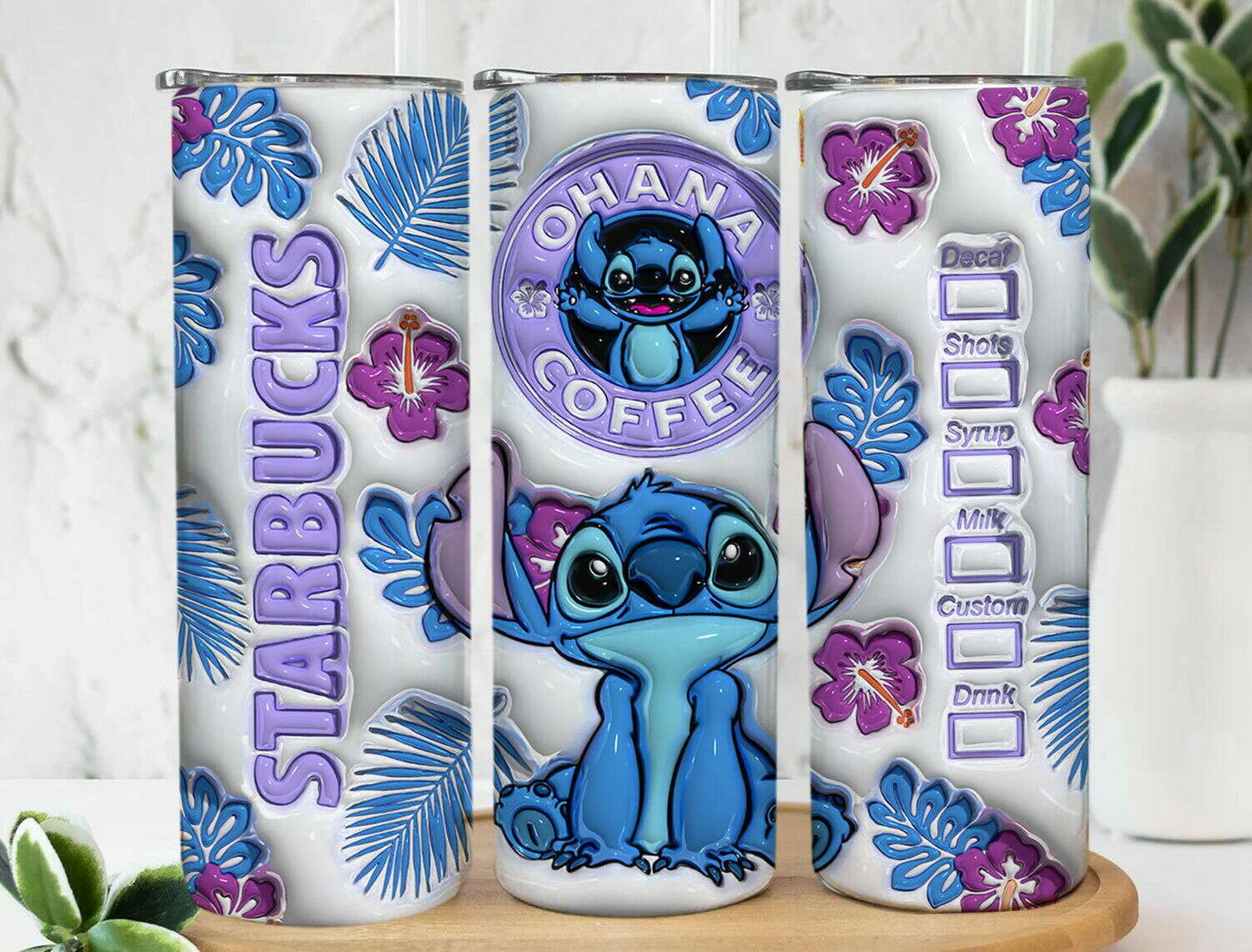 3D Inflated Tumbler Wrap, Coffee Design Tumbler