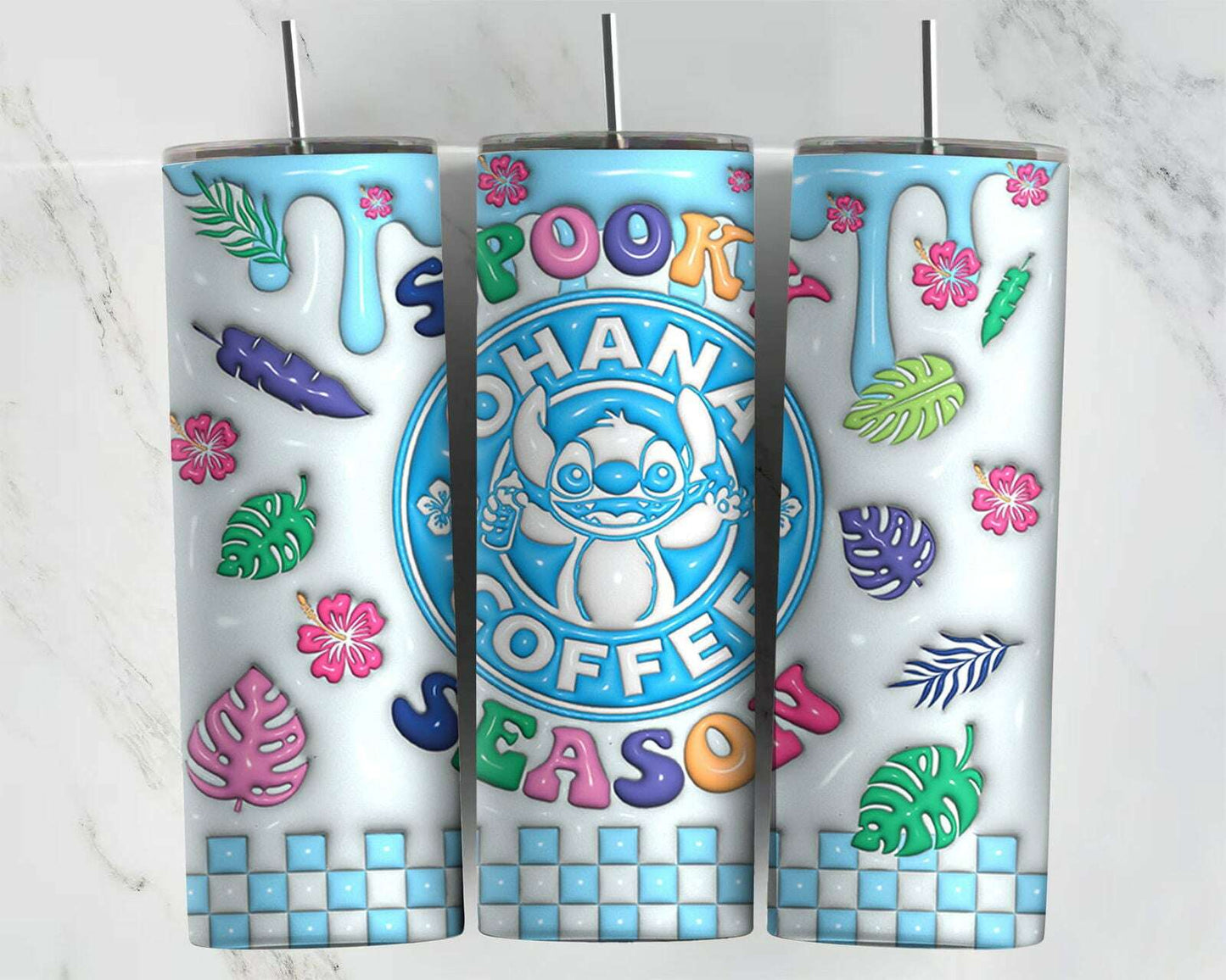 3D Inflated Tumbler Wrap PNG, 20oz Skinny Tumbler