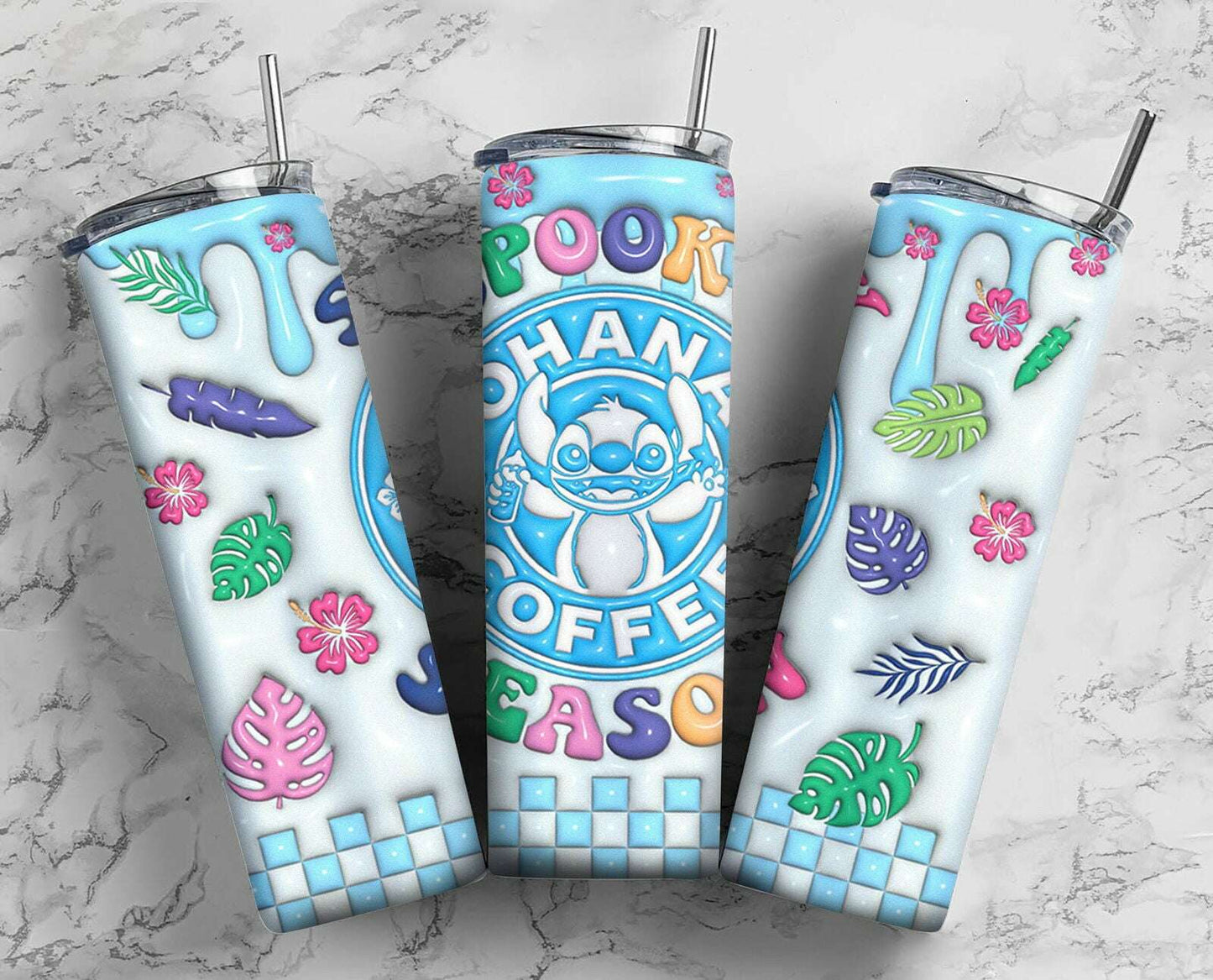 3D Inflated Tumbler Wrap PNG, 20oz Skinny Tumbler