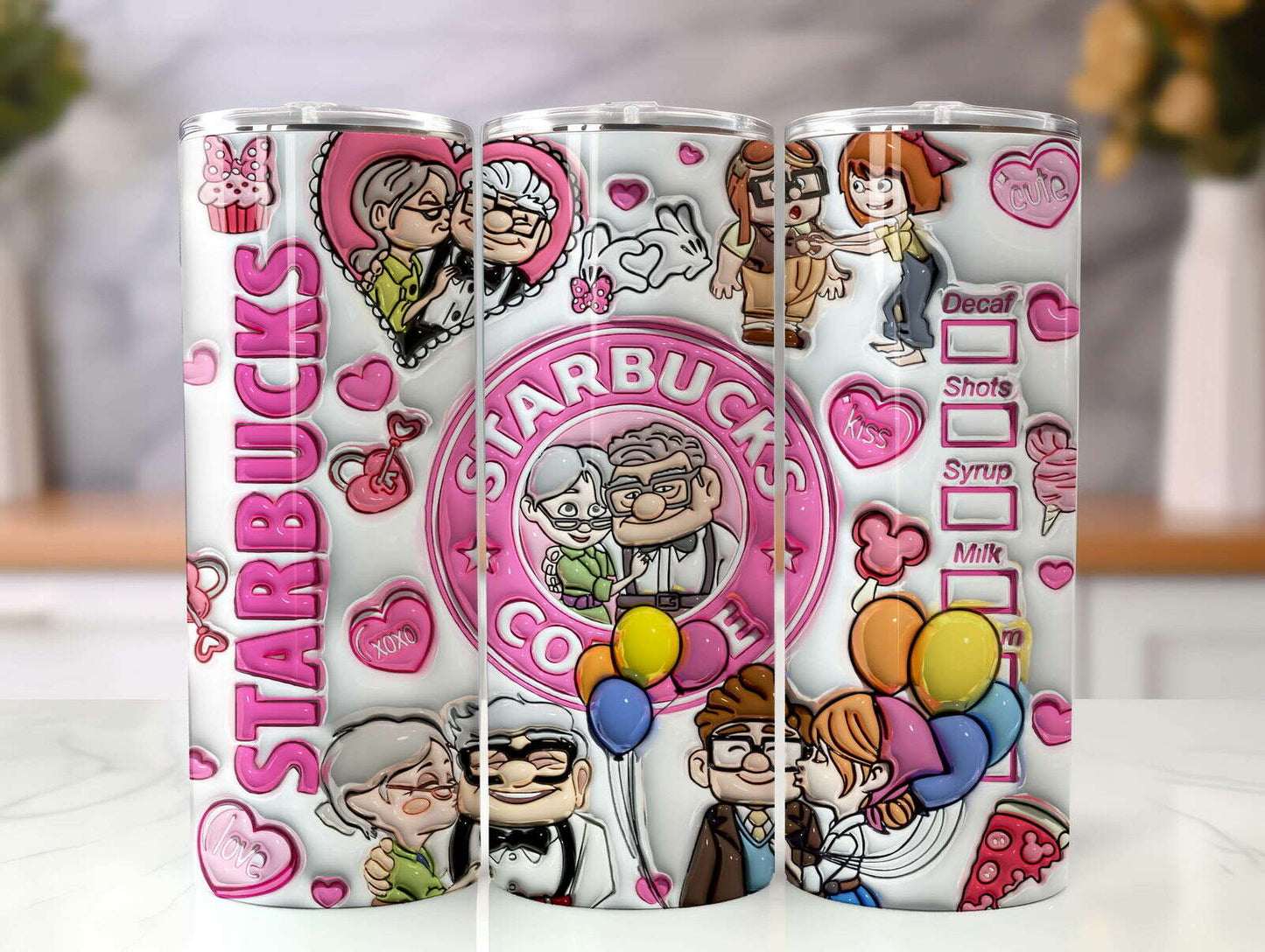 3D Inflated Valentine Coffee Tumbler Wrap, 3D Up Movie Valentine Tumbler Png