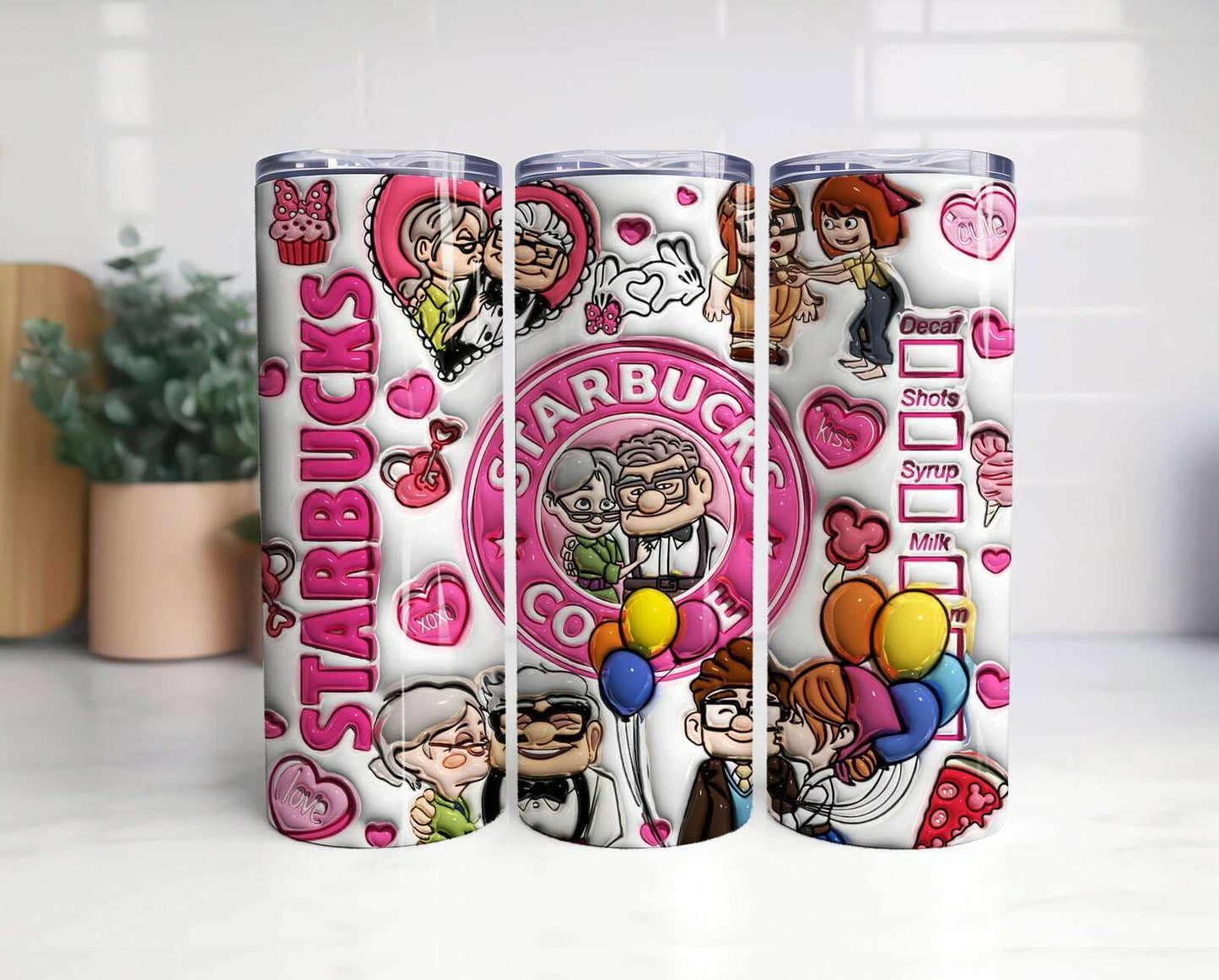 3D Inflated Valentine Coffee Tumbler Wrap, 3D Up Movie Valentine Tumbler Png