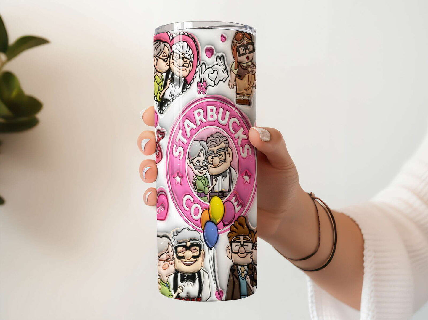3D Inflated Valentine Coffee Tumbler Wrap, 3D Up Movie Valentine Tumbler Png