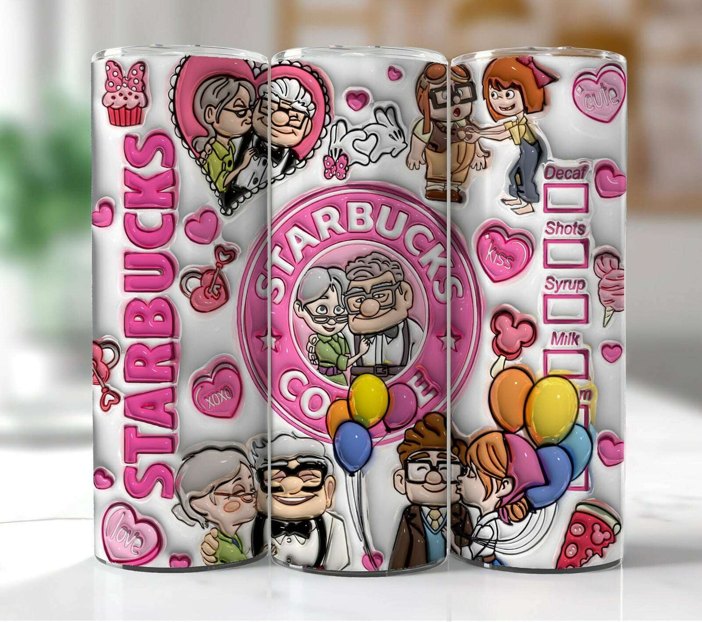 3D Inflated Valentine Coffee Tumbler Wrap, 3D Up Movie Valentine Tumbler Png