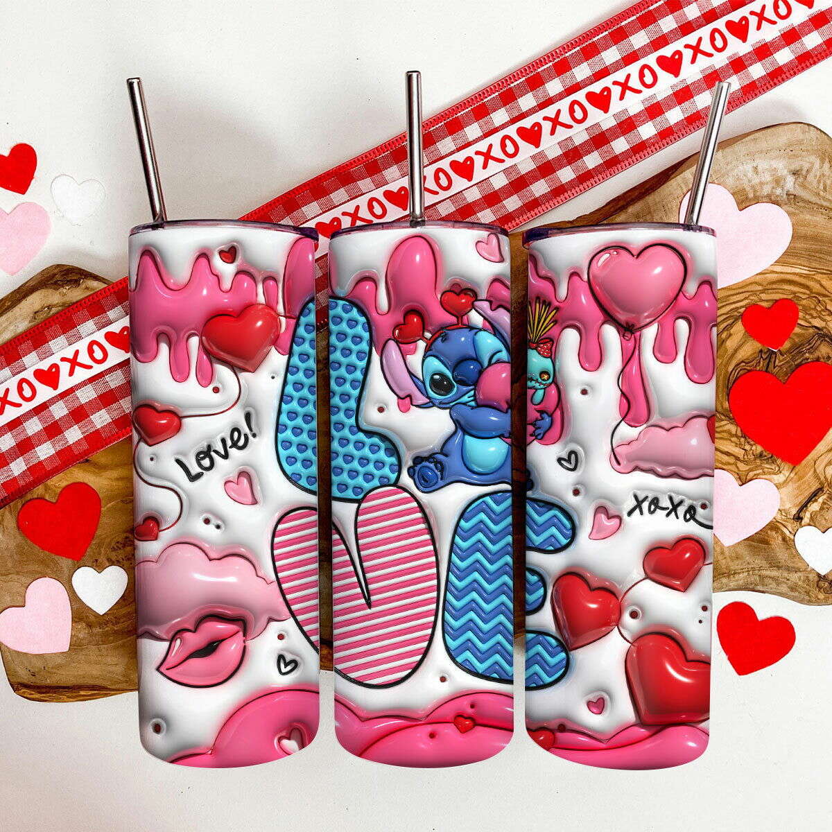 3D Inflated Valentine Tumbler PNG, 3D Inflated Valentine Tumbler Wraps 1